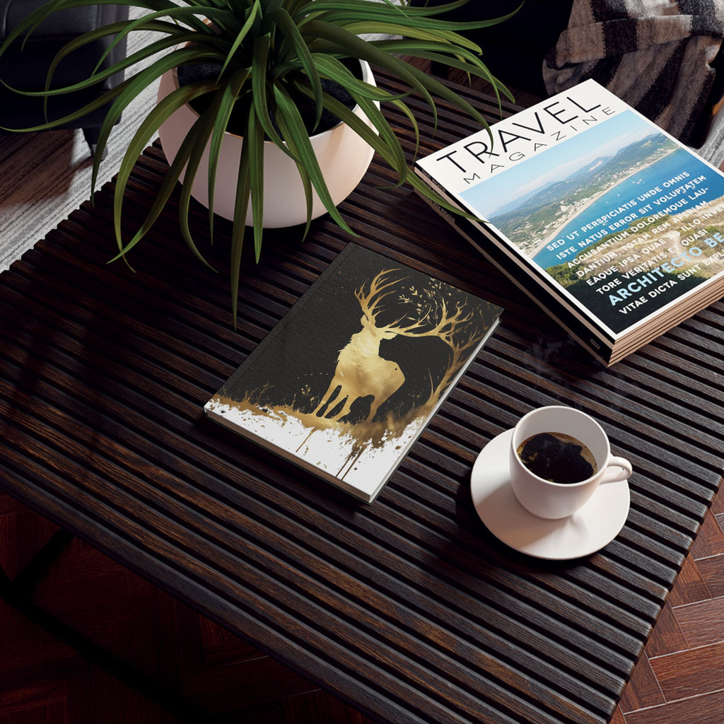Gold Stag Hardcover Journal — Elegant Deer Notebook for Writing, Gifts & Nature Lovers