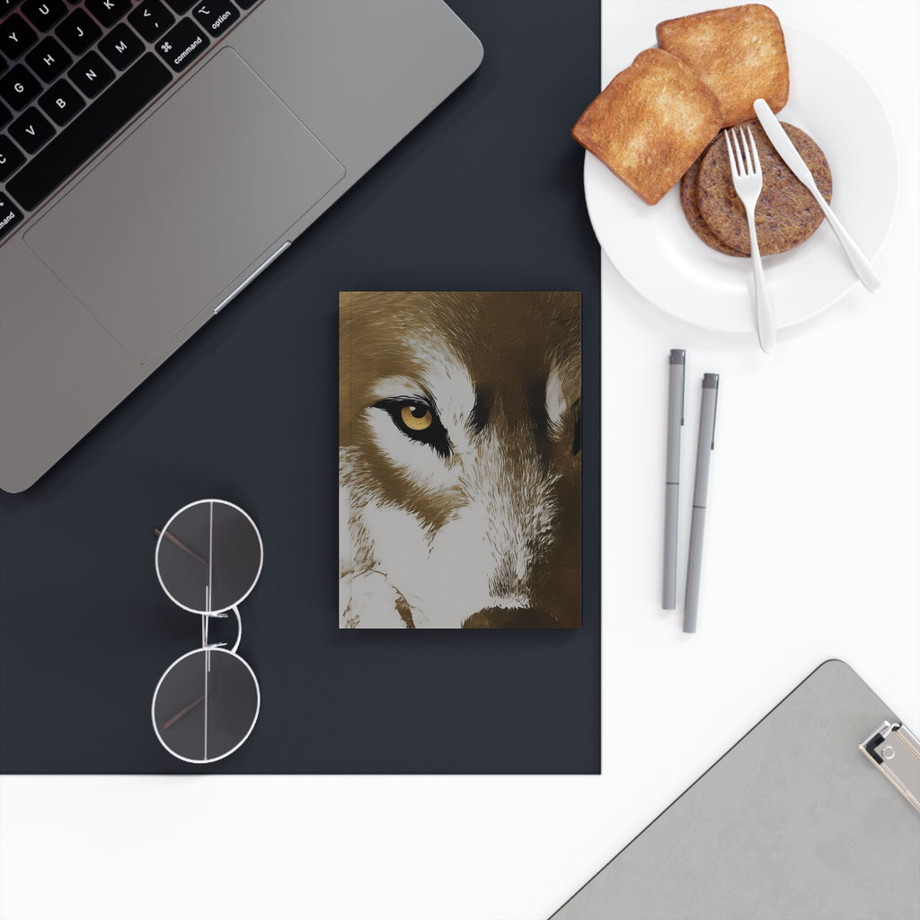 Wolf Portrait Journal — Hardback Notebook with Golden Wolf Eye Design