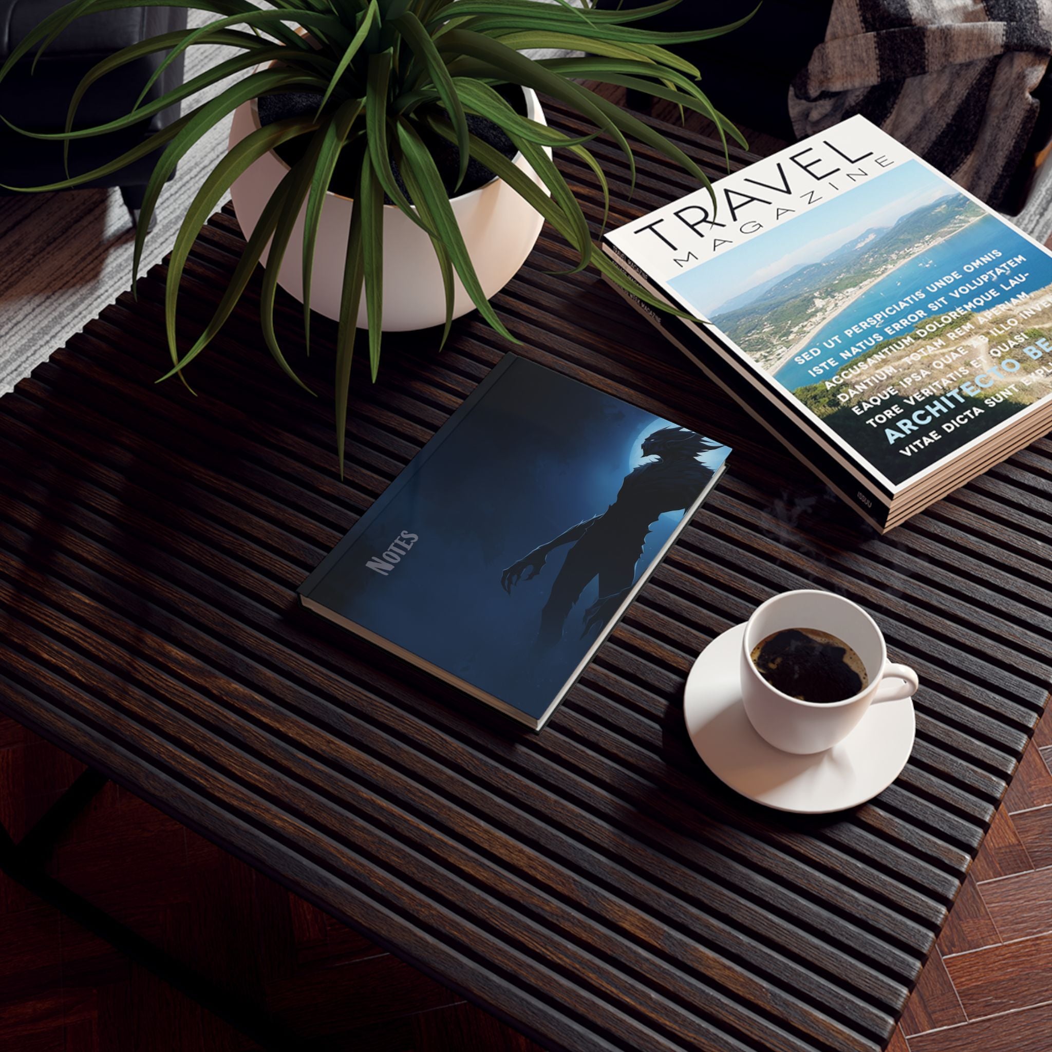 Werewolf Full Moon Ruled Journal — Dark Mysterious Covered Notebook