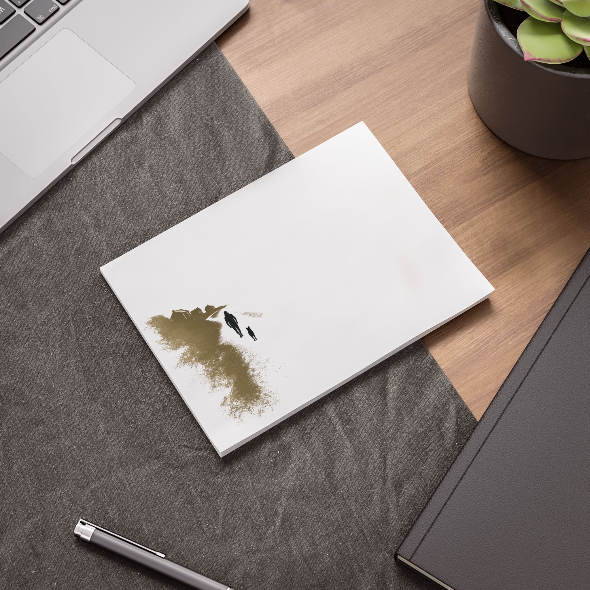 Whiskers Post-it Note Pad — Minimal Coastal Walk Design (Man & Cat)