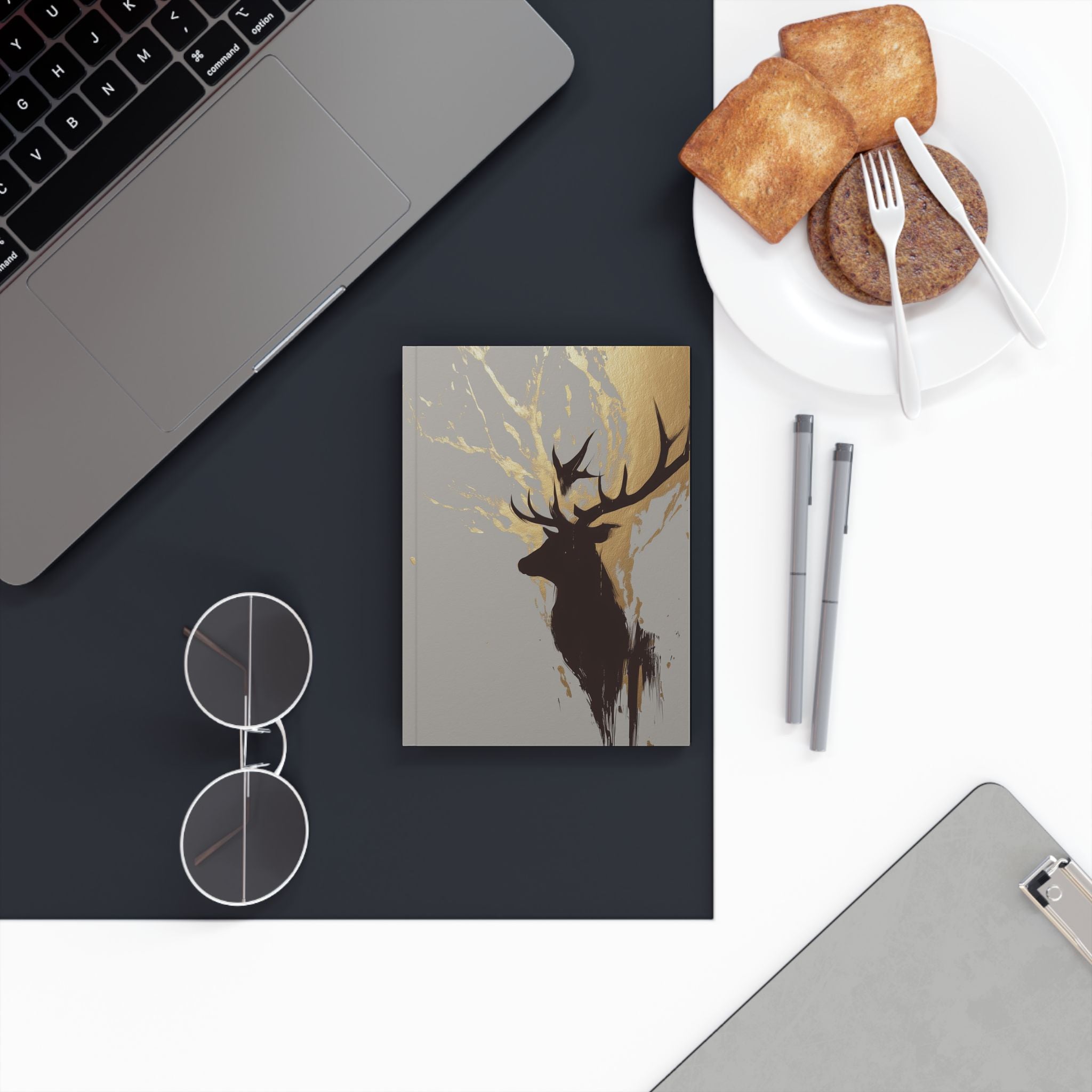Stag Silhouette Hardback Journal — Gold Antler Art Notebook for Nature Lovers