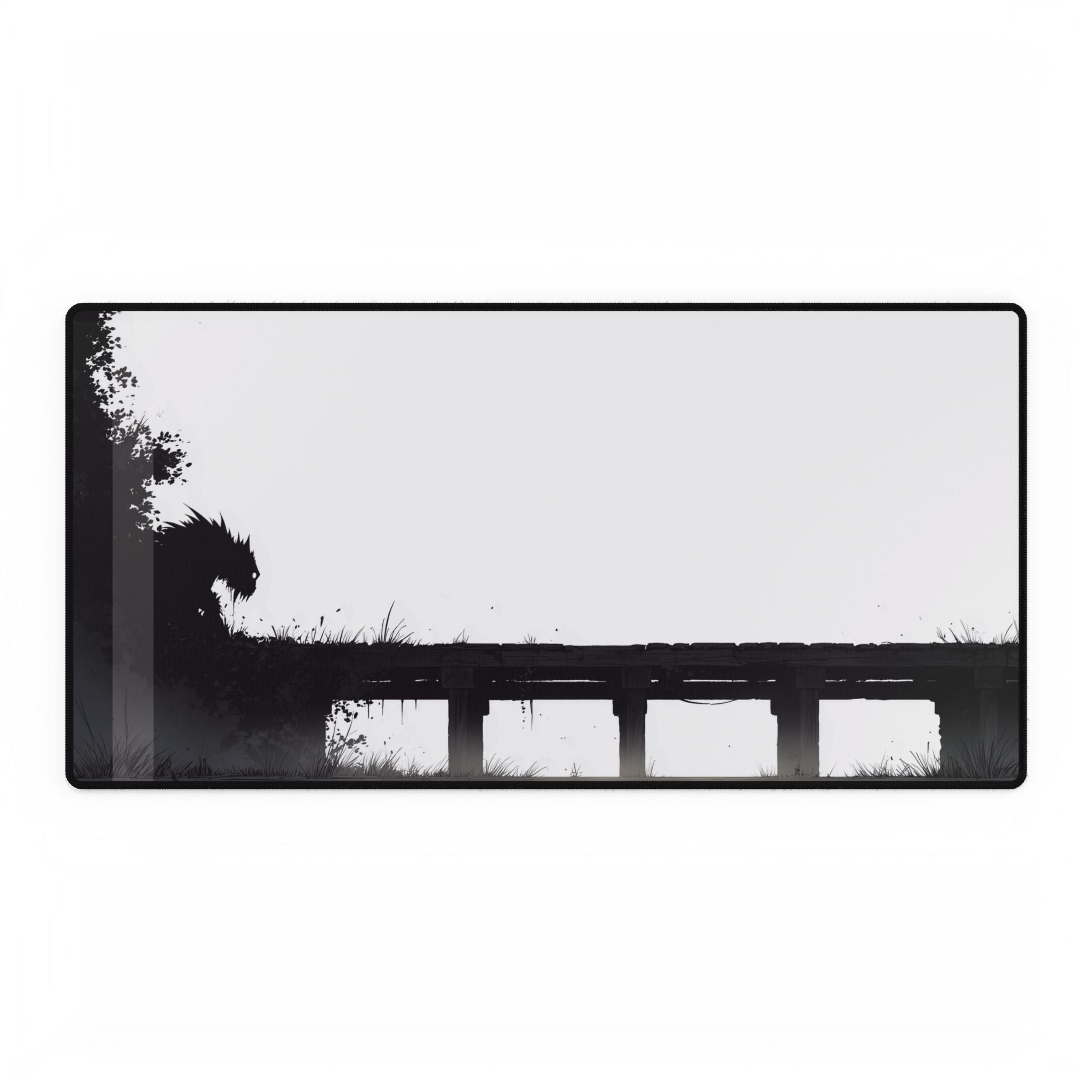 Black & White Sketch Monster Desk Mat — 'Monster at the End of the Bridge'