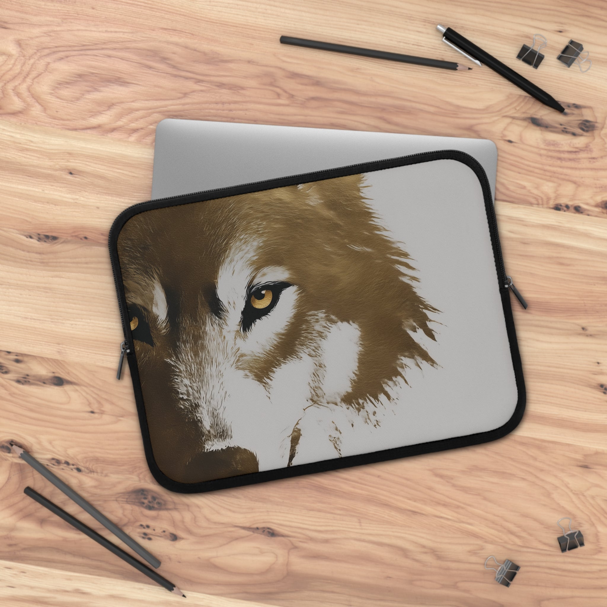 Wolf Portrait Laptop Sleeve — Minimalist Wildlife Laptop Case