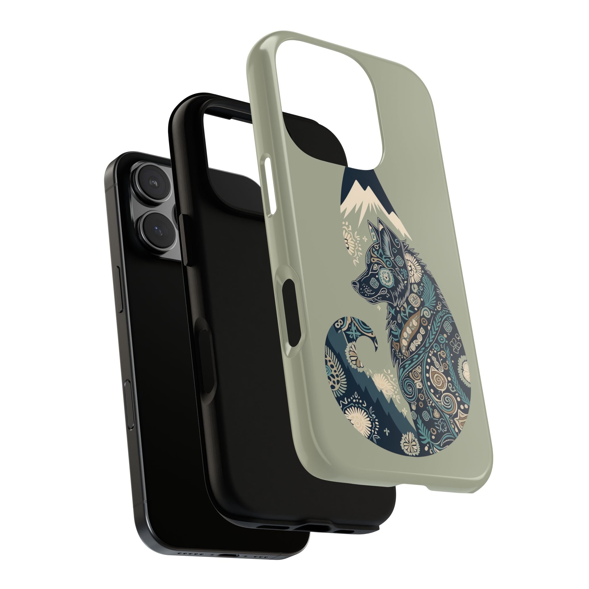 Mountain Wolf Phone Case — Paisley Wolf Silhouette Protective iPhone Cover
