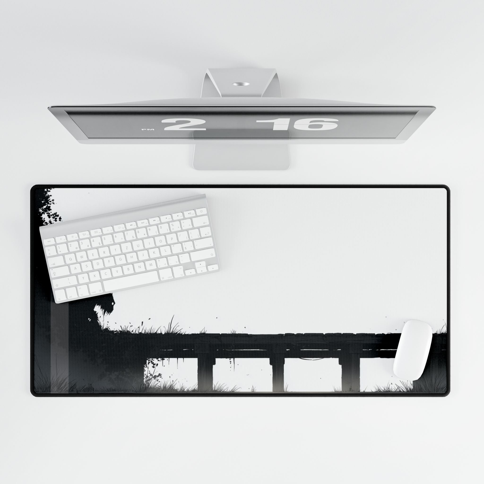 Black & White Sketch Monster Desk Mat — 'Monster at the End of the Bridge'