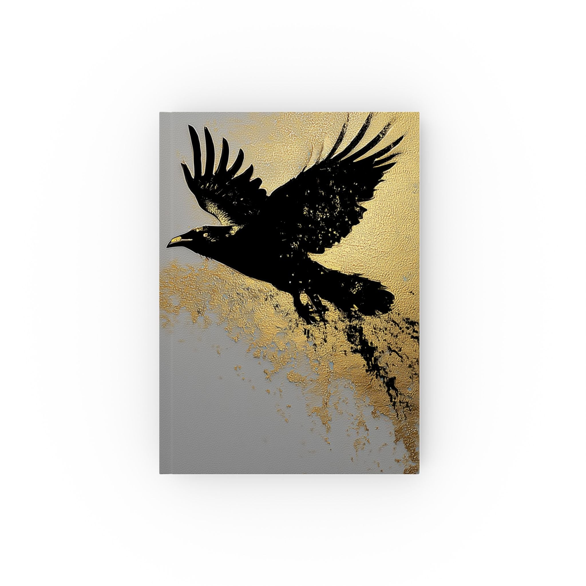 Raven Flight Hardback Journal — Gold Ink Raven Notebook for Writing & Sketching