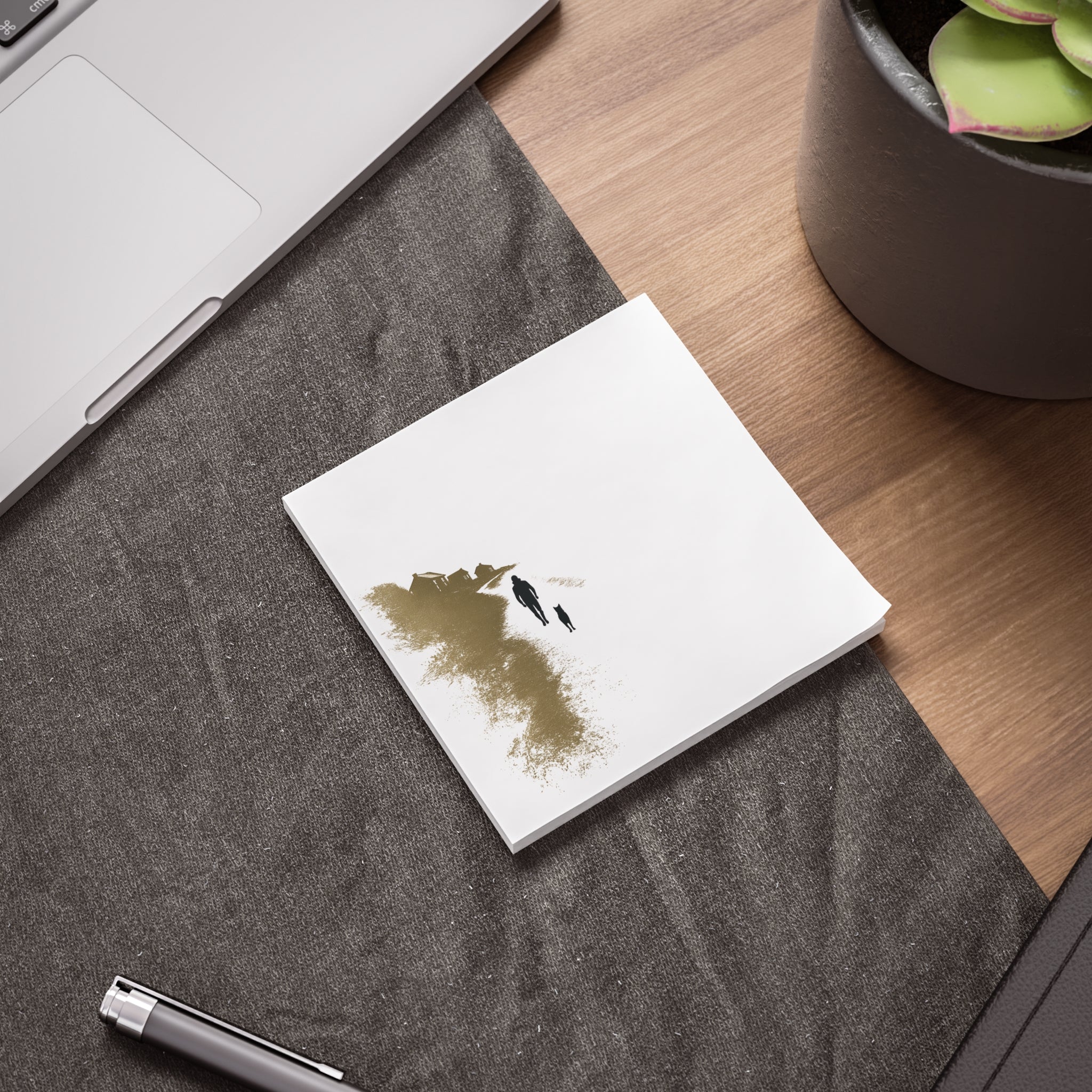 Whiskers Post-it Note Pad — Minimal Coastal Walk Design (Man & Cat)