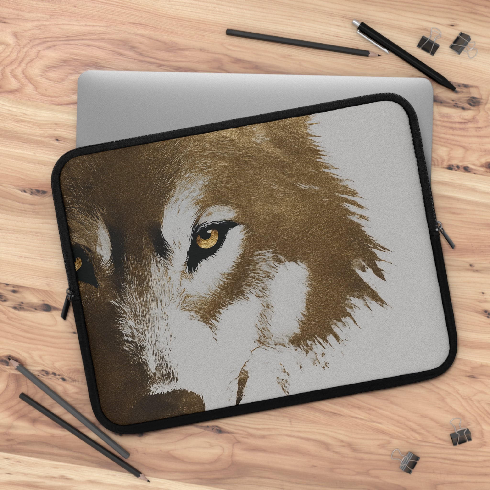 Wolf Portrait Laptop Sleeve — Minimalist Wildlife Laptop Case